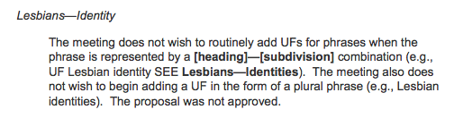 Lesbians--Identity heading rejection